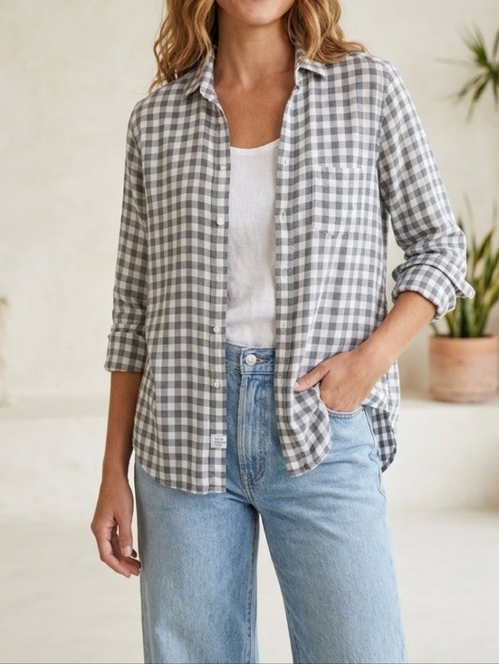 Frank & Eileen Tops - Frank & Eileen Eileen Gingham Button Up Shirt - Grey & White - Size Small